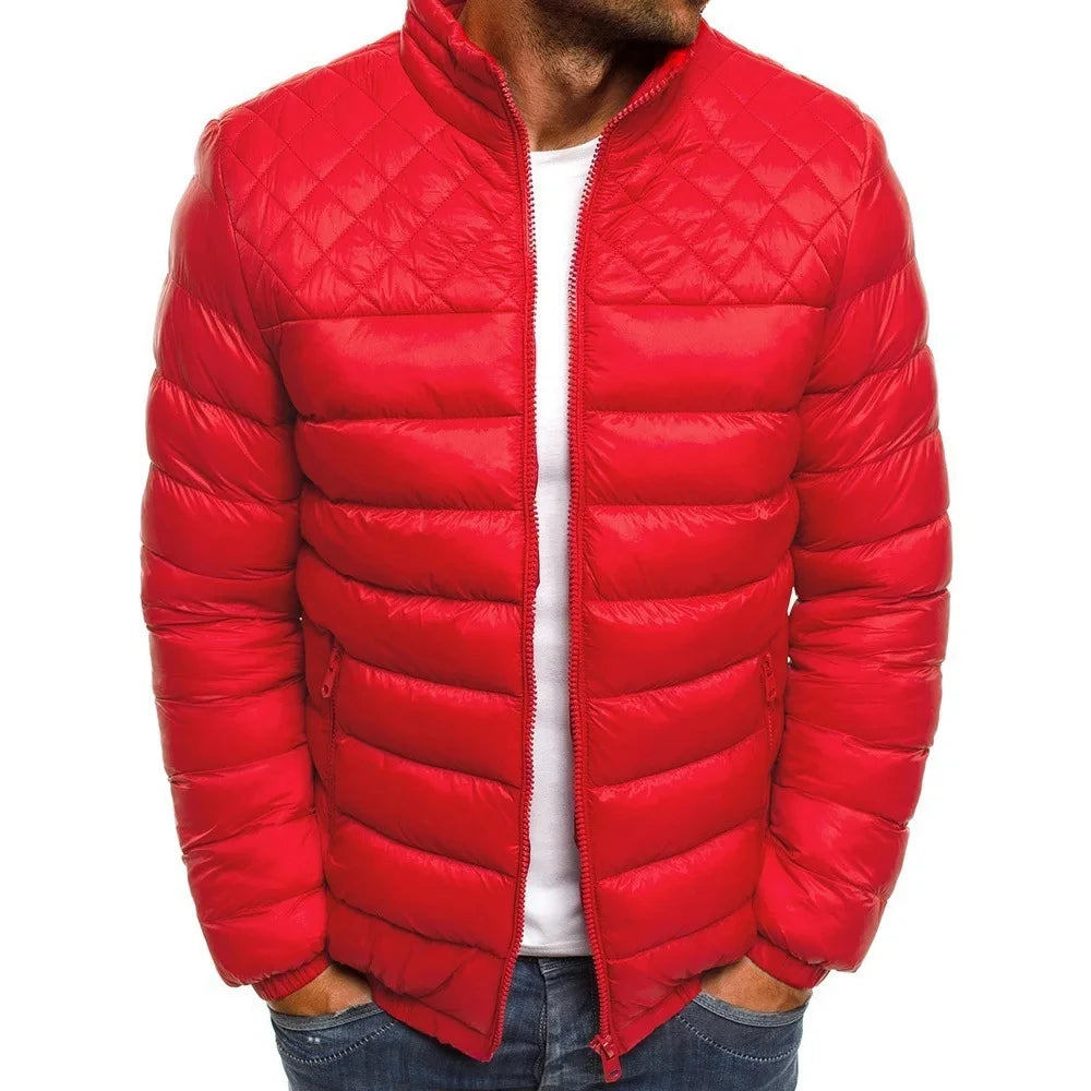 Men's Winter Solid Color Casual Men's Jacket Skiing Thick Street Clothing Fashion Zipper Warm Jacket