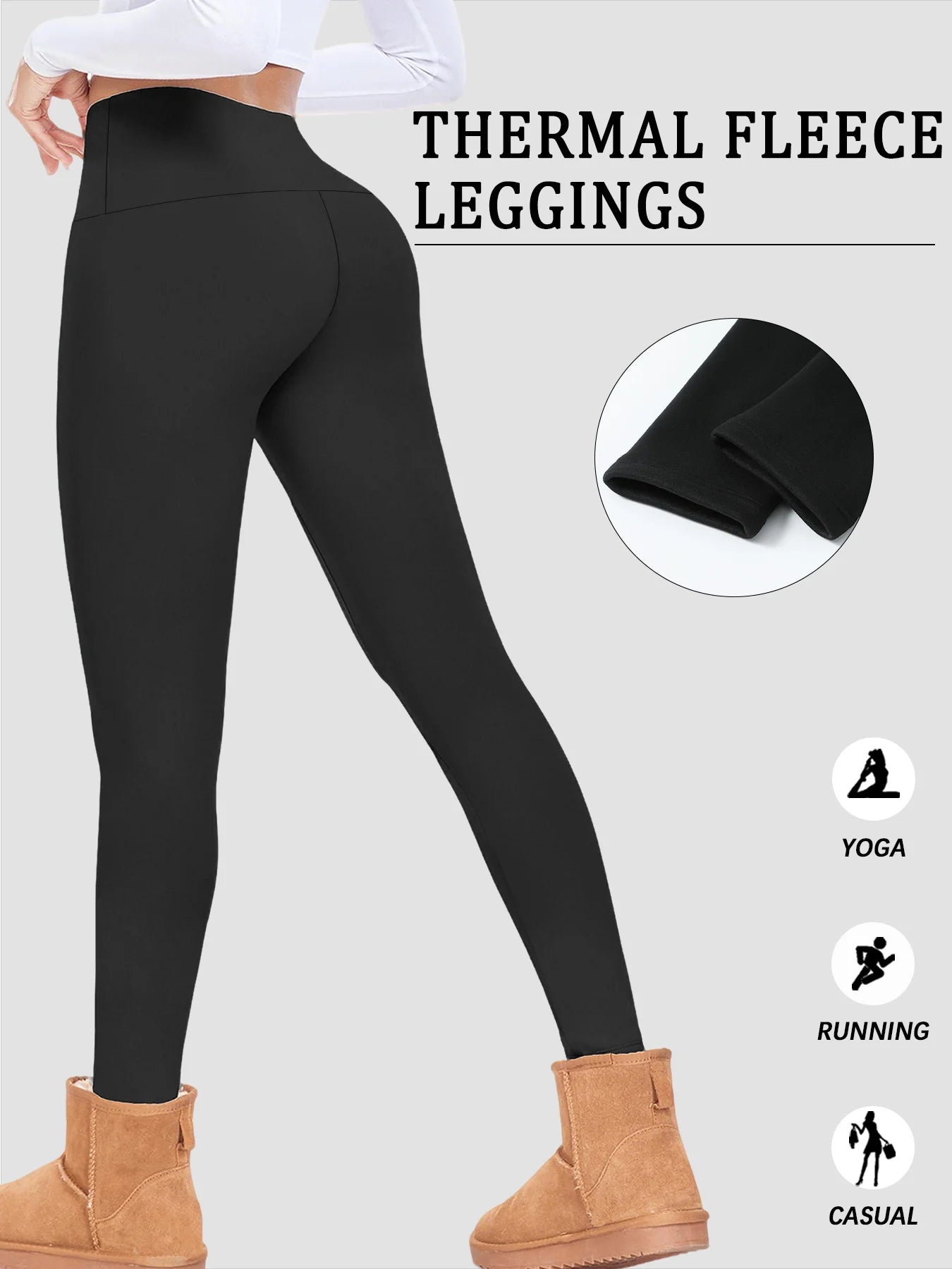 High Waisted Fleece-Lined Leggings for Women，Thick Soft Tummy Control Workout Running Yoga Thermal Warm Pants for Cold Winter