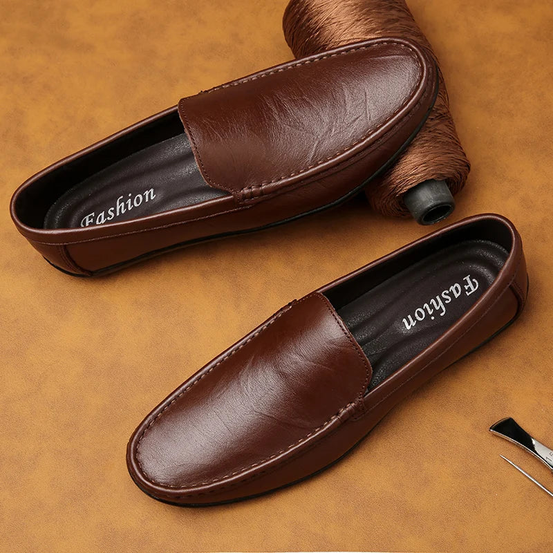 Men's Slip-on Shoes Men's Handmad Breathable Genuine Leather Dress Shoes Fashion Designer Classic Round Toe Soft Loafers mo-3275