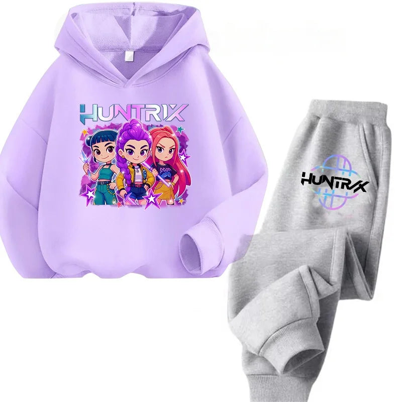 2025 movie korean style Sets Children Hoodies Kpop Demon Hunters Pullover Sweatshirt Trucksuit Cartoon Girls Boy Kids Clothes