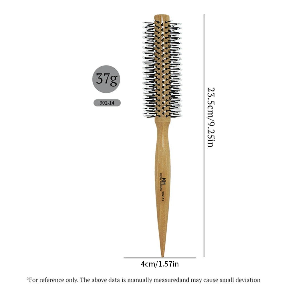Natural Wood Handle Round Barrel Hair Comb Anti Static Brush Hair Round Comb Styling Tools For Thin Or Short Hair Men Women Use
