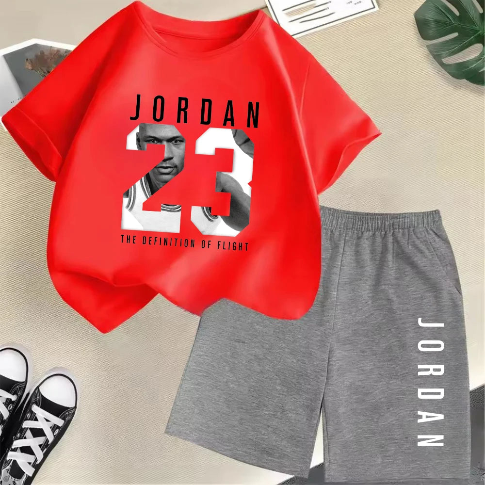Summer Short Sleeve Children's T-shirt Set Sports Fashion Boys Girls Shorts 2pcs Set Casual Brand Print Graphics Kid Set Outfits