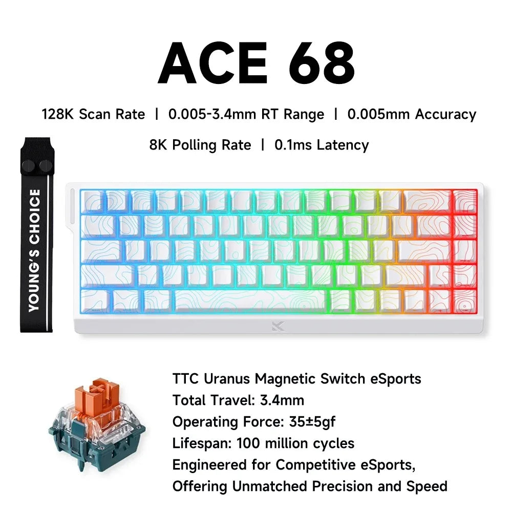MCHOSE ACE68 Magnetic Keyboard 0.125ms 128K Sampling Rate Wired Mechanical ACE60 Pro for Gaming 0.01mm RapidTrigg 8000Hz SOCD/Rs