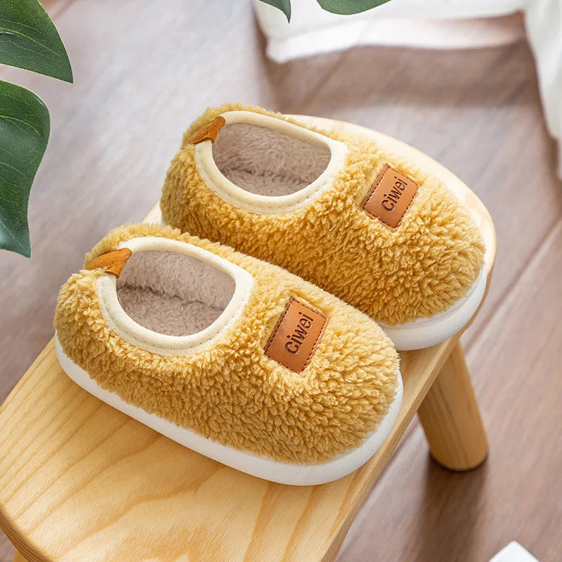 Children Cotton Slippers Solid Warm Kids Winter Home Shoes Boys Girls Plush Floor Shoes Indoor Soft Sole Anti-slip Cotton Shoes