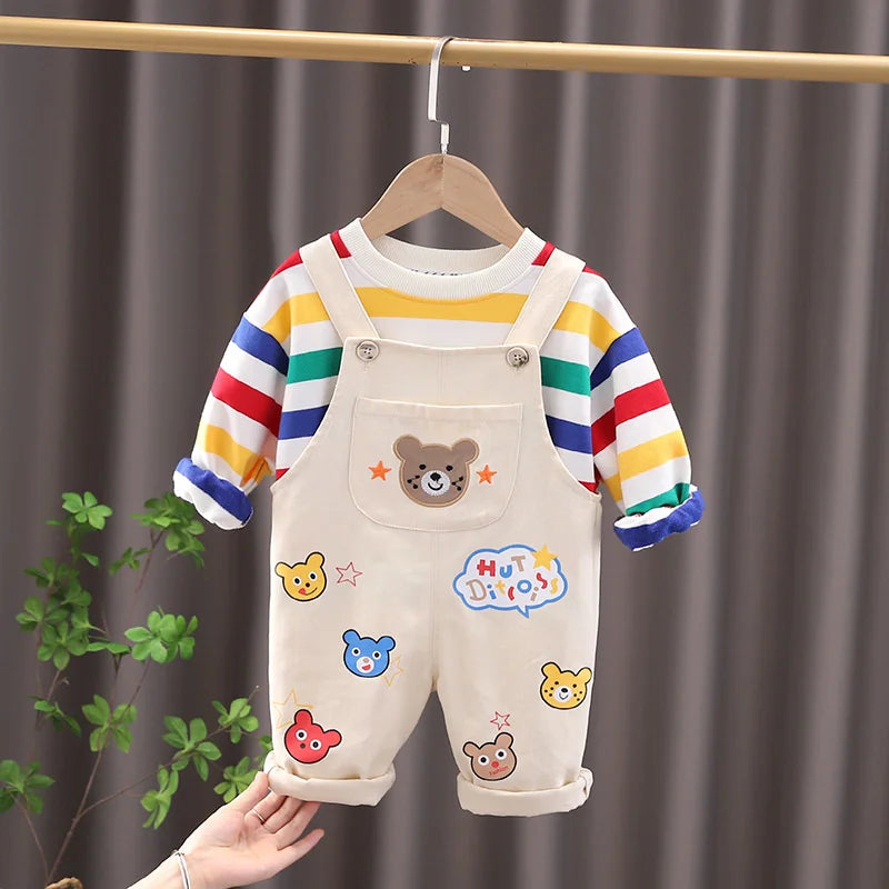 New Spring Autumn Baby Boys Clothes Suit Children Girls T-Shirt Overalls 2Pcs/Set Toddler Casual Cotton Costume Kids Tracksuits