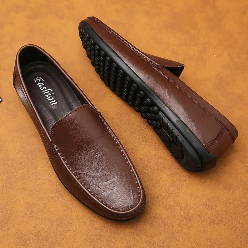 Men's Slip-on Shoes Men's Handmad Breathable Genuine Leather Dress Shoes Fashion Designer Classic Round Toe Soft Loafers mo-3275