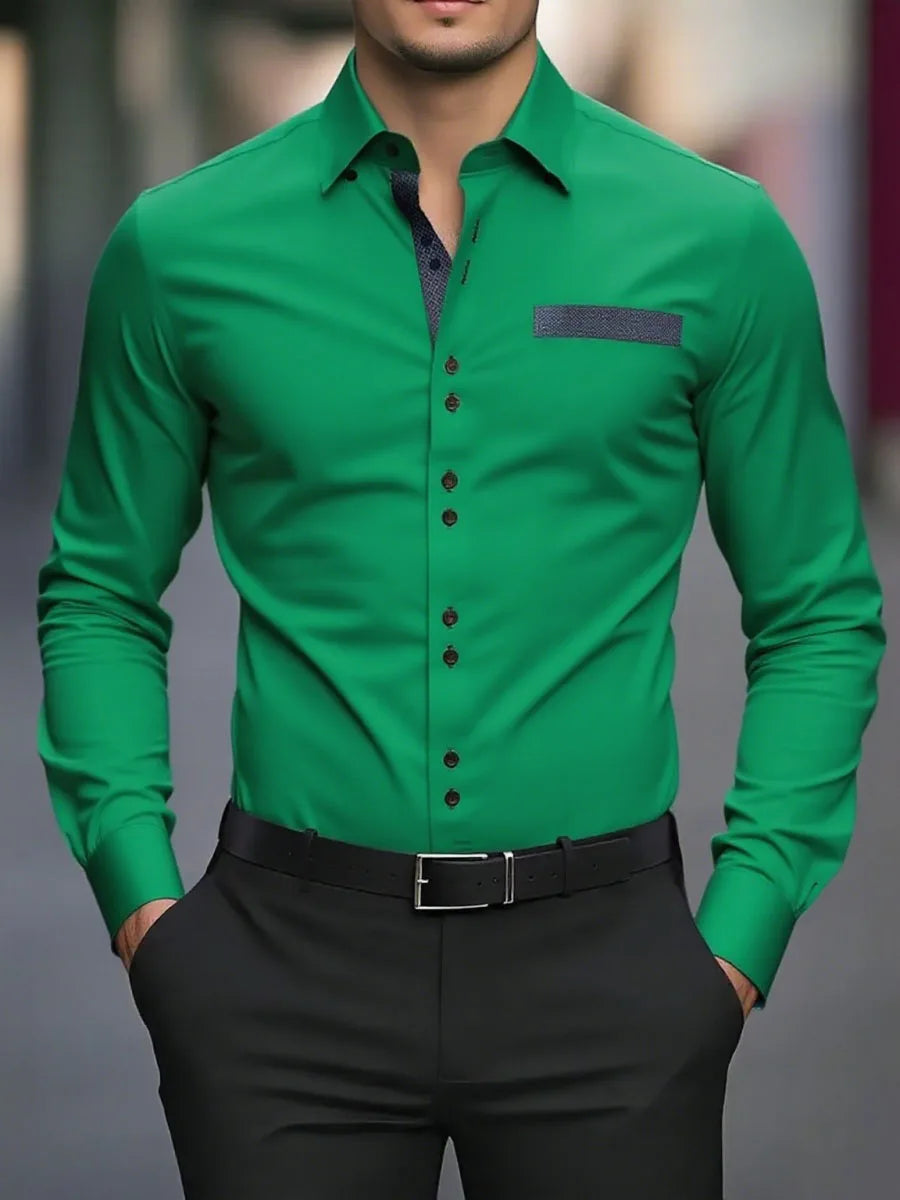 18 colors of new men's solid-color casual business shirts for office, long-sleeved, comfortable fabric, large size, fast shippin