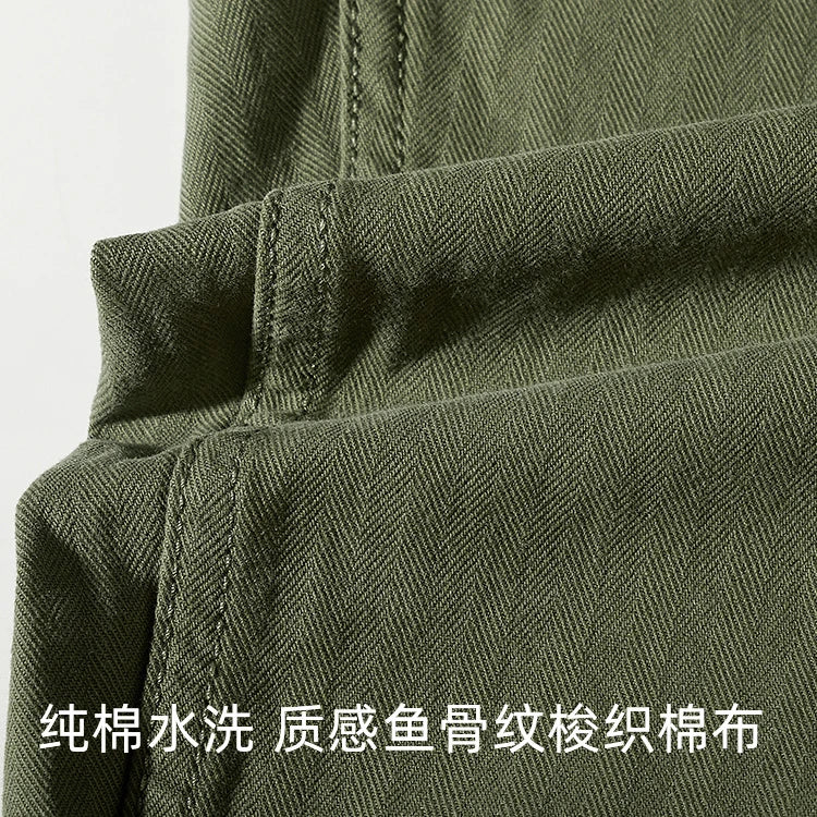 Amy Khaki n casual vintage cargo pants men's straight-leg casual pants cotton fishbone woven awl pants