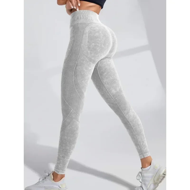 Women Seamless Gym High Waist Yoga Pants Hip Lifting Outdoor Sports Tight Waist Letter Sand Washed Pants Exercise Yoga Leggings