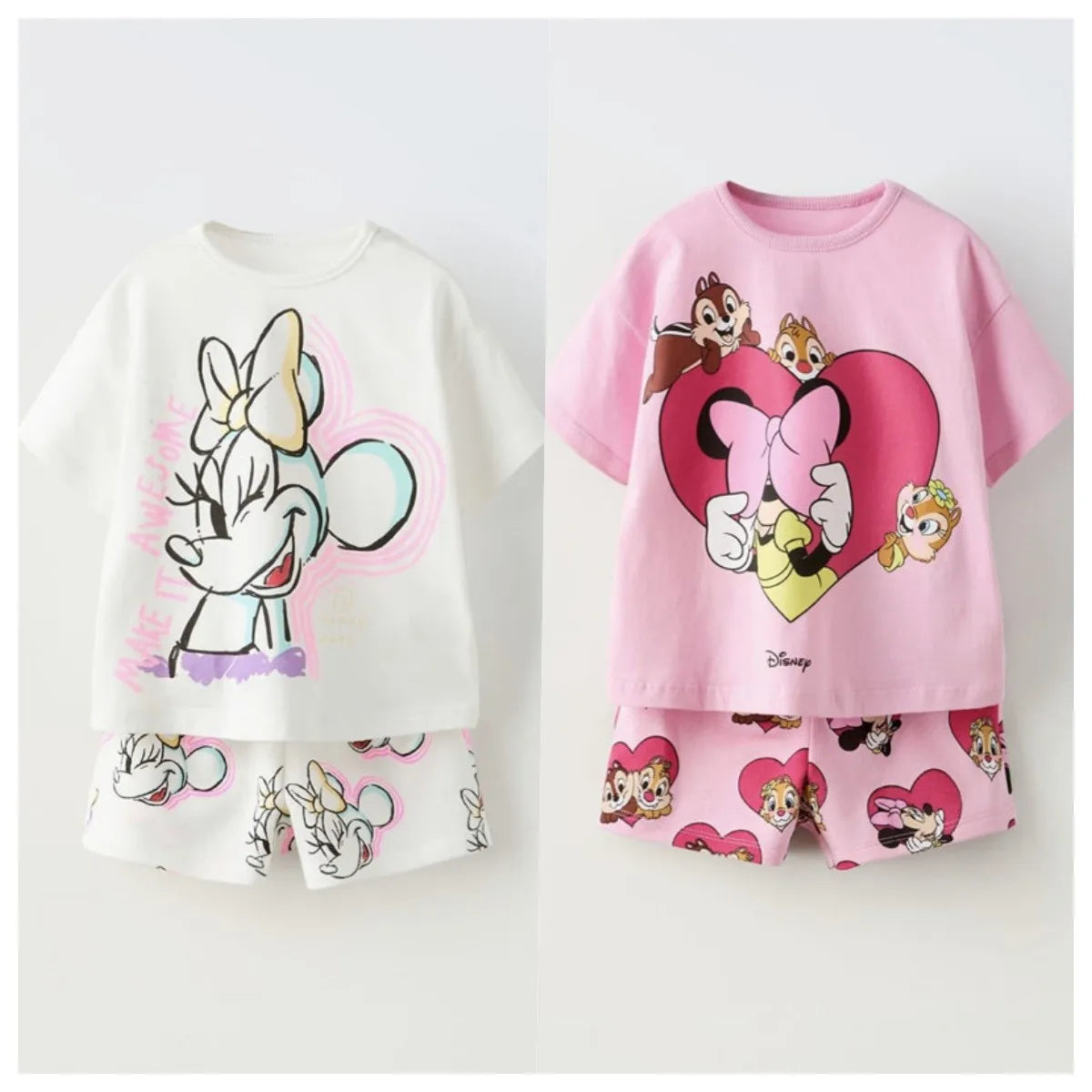 Children's Set Summer Hot Little Girl Mickey Mouse Cartoon T-shirt Set Comfortable Clothing Short Sleeved T-shirt+shorts