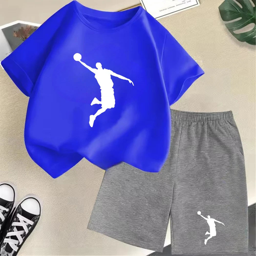 Summer Short Sleeve Children's T-shirt Set Sports Fashion Boys Girls Shorts 2pcs Set Casual Brand Print Graphics Kid Set Outfits