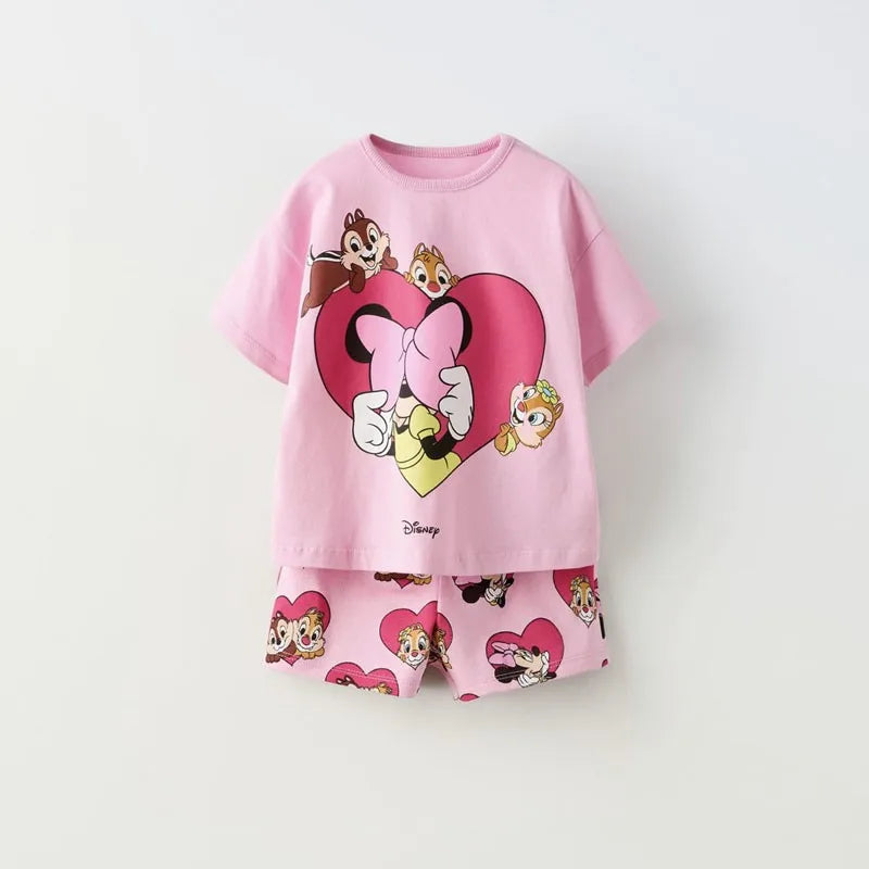 Children's Set Summer Hot Little Girl Mickey Mouse Cartoon T-shirt Set Comfortable Clothing Short Sleeved T-shirt+shorts
