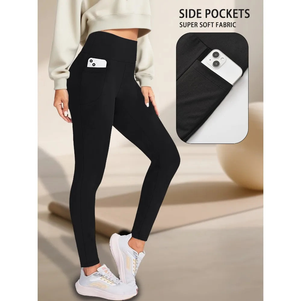 Super Soft Leggings with Pockets for Women，High Waisted Tummy Control Workout Yoga pants