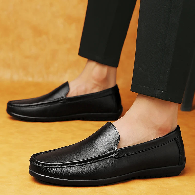 Men's Slip-on Shoes Men's Handmad Breathable Genuine Leather Dress Shoes Fashion Designer Classic Round Toe Soft Loafers mo-3275