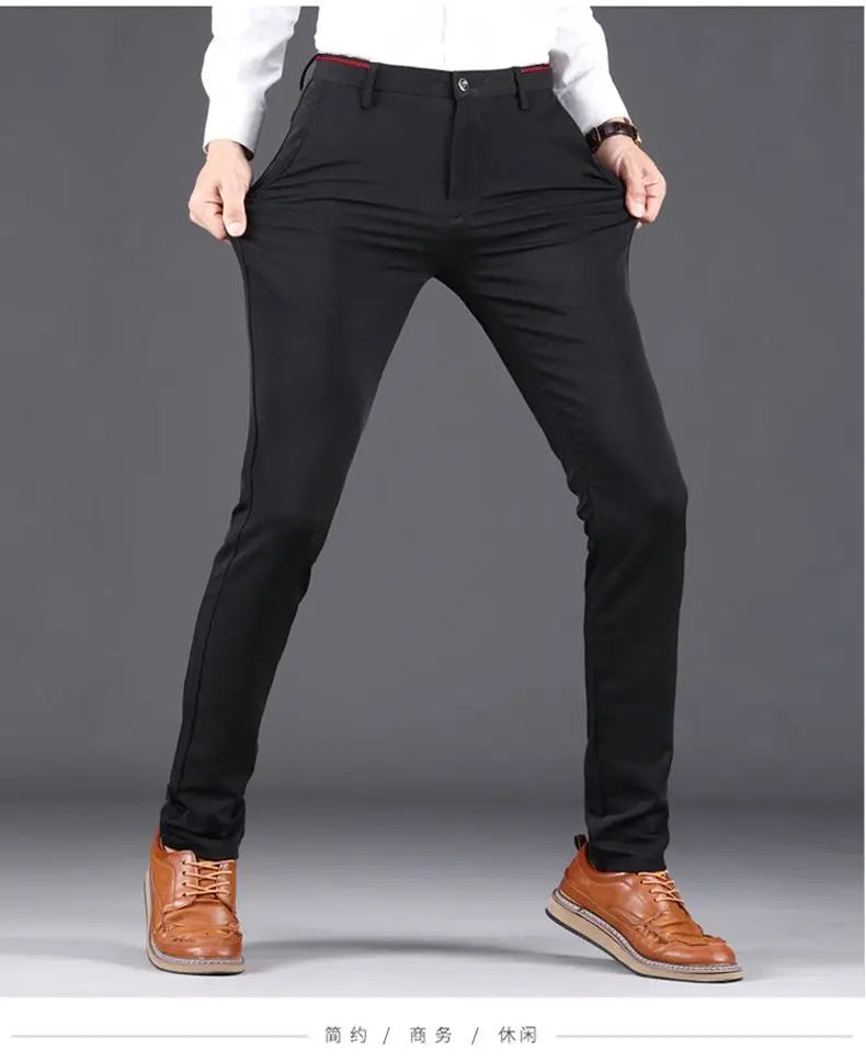 Elastic Waist Dress Pants Men, Professional Office Trousers Wrinkle Resistant, Spring Autumn Slim Fit Thin Business Chino Pants
