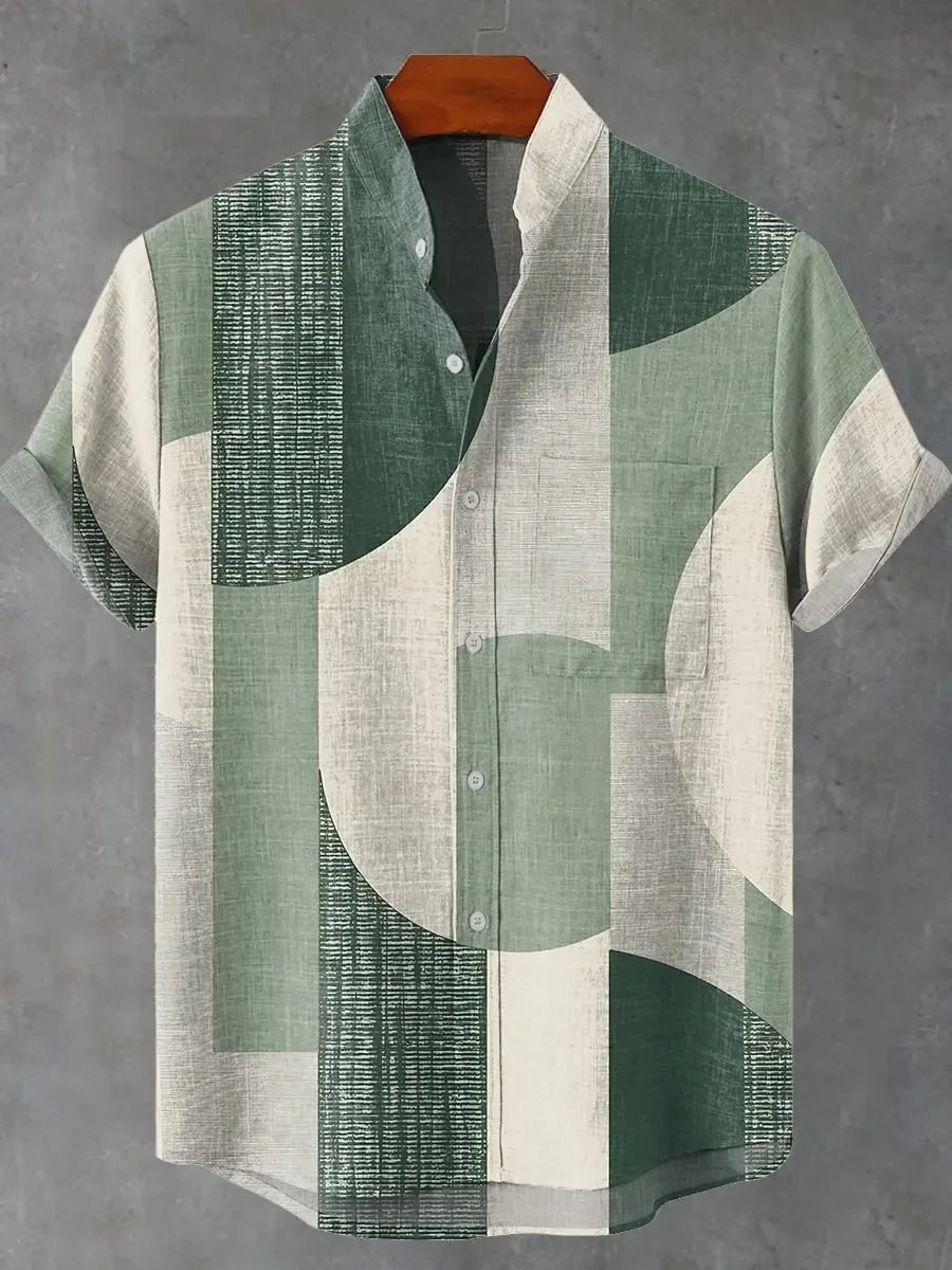 Chemise à manches longues et col montant pour homme, nouvelle collection printemps-automne, imprimée en 3D, rayures irrégulières