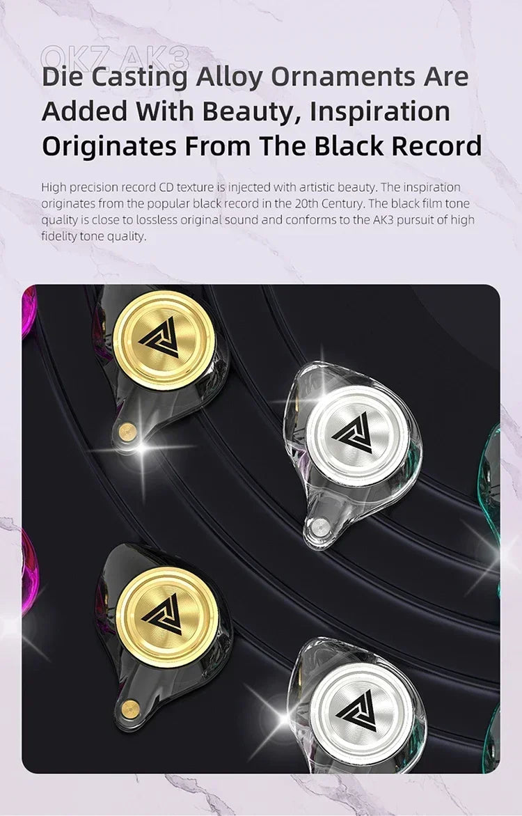 QKZ AK3 FiLe Wired Earphone Microphone HiFi Music Monitor Bass Headphones Noise Cancelling Headset for Sport  Gaming Accessories