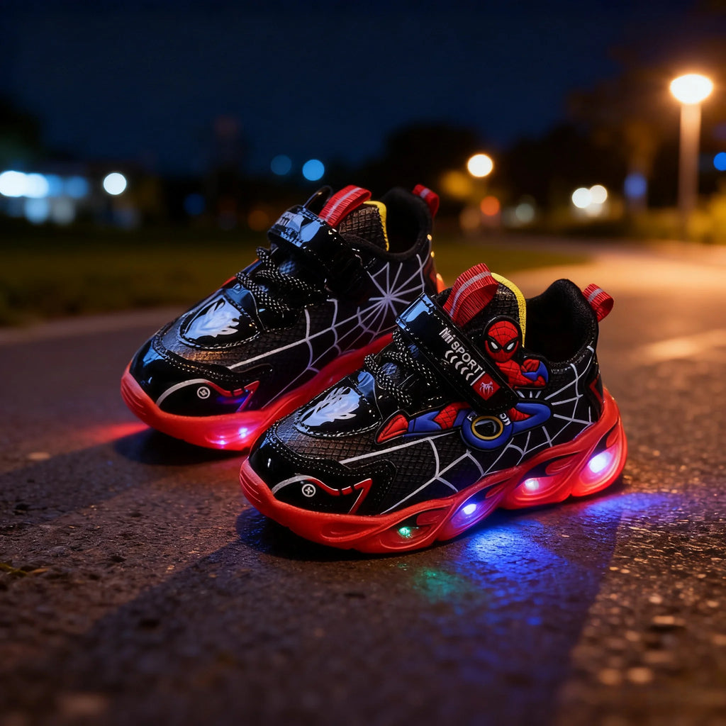 Disney Boys Shoes LED Lights Cartoon Autumn Children's Sports Shoes Leather Non-slip Children's Running Shoes Sneaker Size 25-35