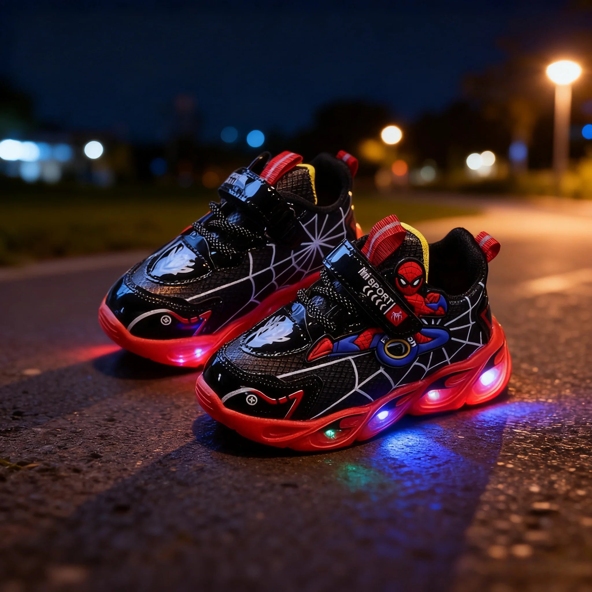 Disney Boys Shoes LED Lights Cartoon Autumn Children's Sports Shoes Leather Non-slip Children's Running Shoes Sneaker Size 25-35