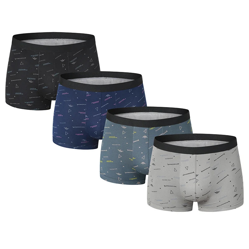 4-piece Set Of Men's English Letter Printed Underwear Breathable Fashionable Comfortable Plus Size Teenage Boxer Shorts Trendy