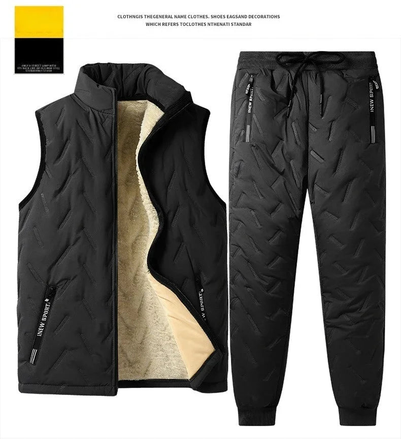 Men's Winter 1-3Pc Tracksuit Set Warm Thickened Jacket Pants Vest Matching 3pcs Fashion Casual Loose Fleece-Lined Outfit For Man