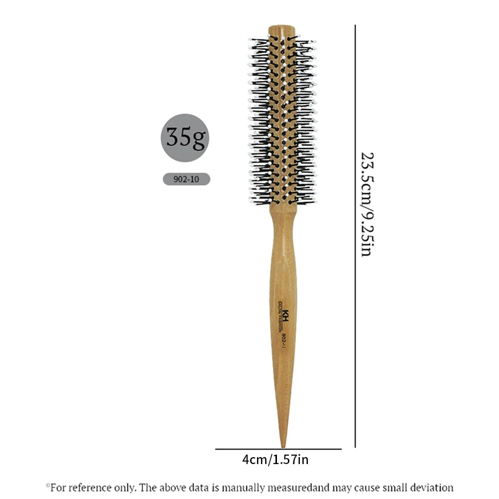 Natural Wood Handle Round Barrel Hair Comb Anti Static Brush Hair Round Comb Styling Tools For Thin Or Short Hair Men Women Use