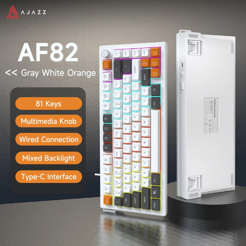 AJAZZ AF82 Office Low Profile Keyboard RGB Wired/Wireless Gaming Keyboard 75% Layout 82 keys 4000mAh Battery for Win/Mac