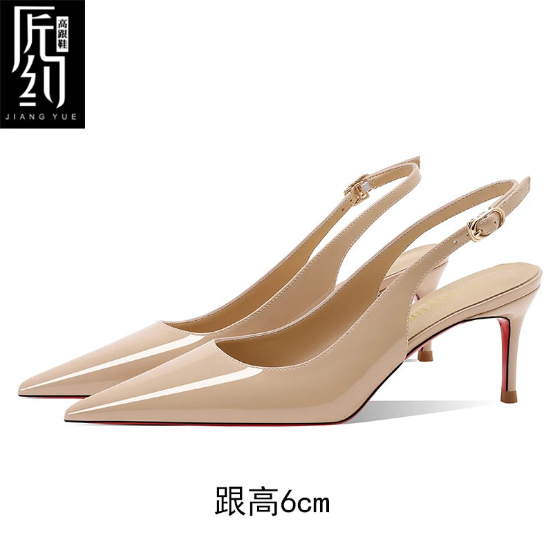 Women Heeled sandals Red Shiny Bottoms Naked color luxury Brand Hollow 2025 Elegant High Heels Sexy Slingbacks Ladies Shoes Wome
