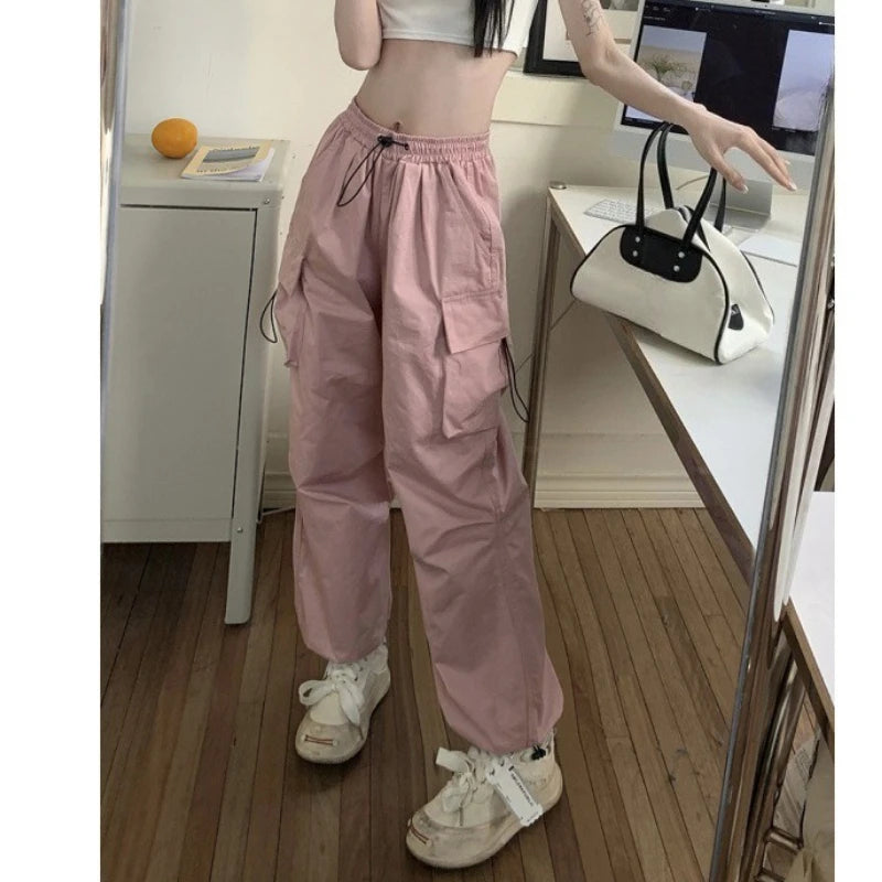 Retro Cargo Pants Women Fashion Streetwear High Waist Thin Casual Sweatpants Harajuku Sports Pants Woman Clothes Trousers Mujer