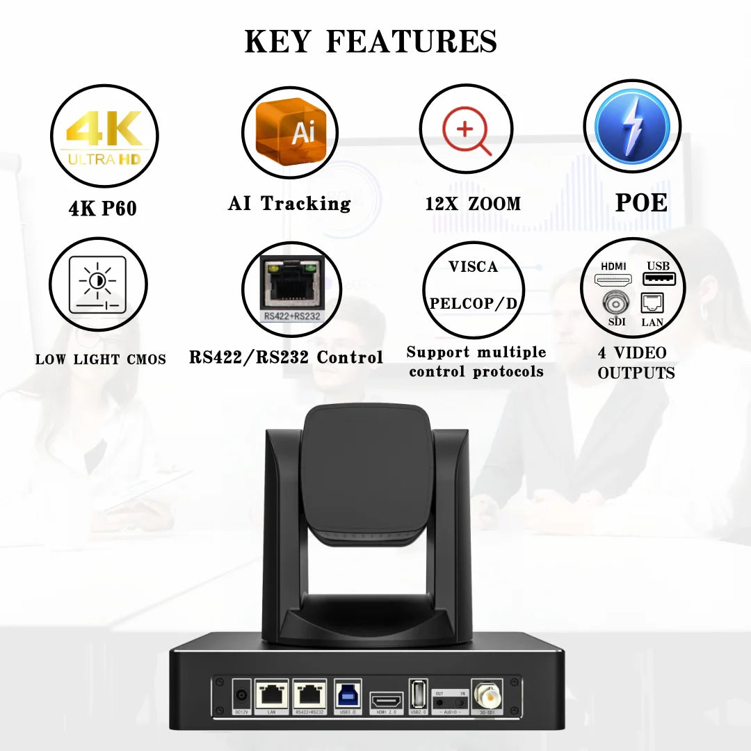 JSAV 4K 60fps NDI Camera PTZ 1pc-3pcs SDI HDMI POE SDI 12X 1PC Video Switcher Conference Camera for Church Business Meeting