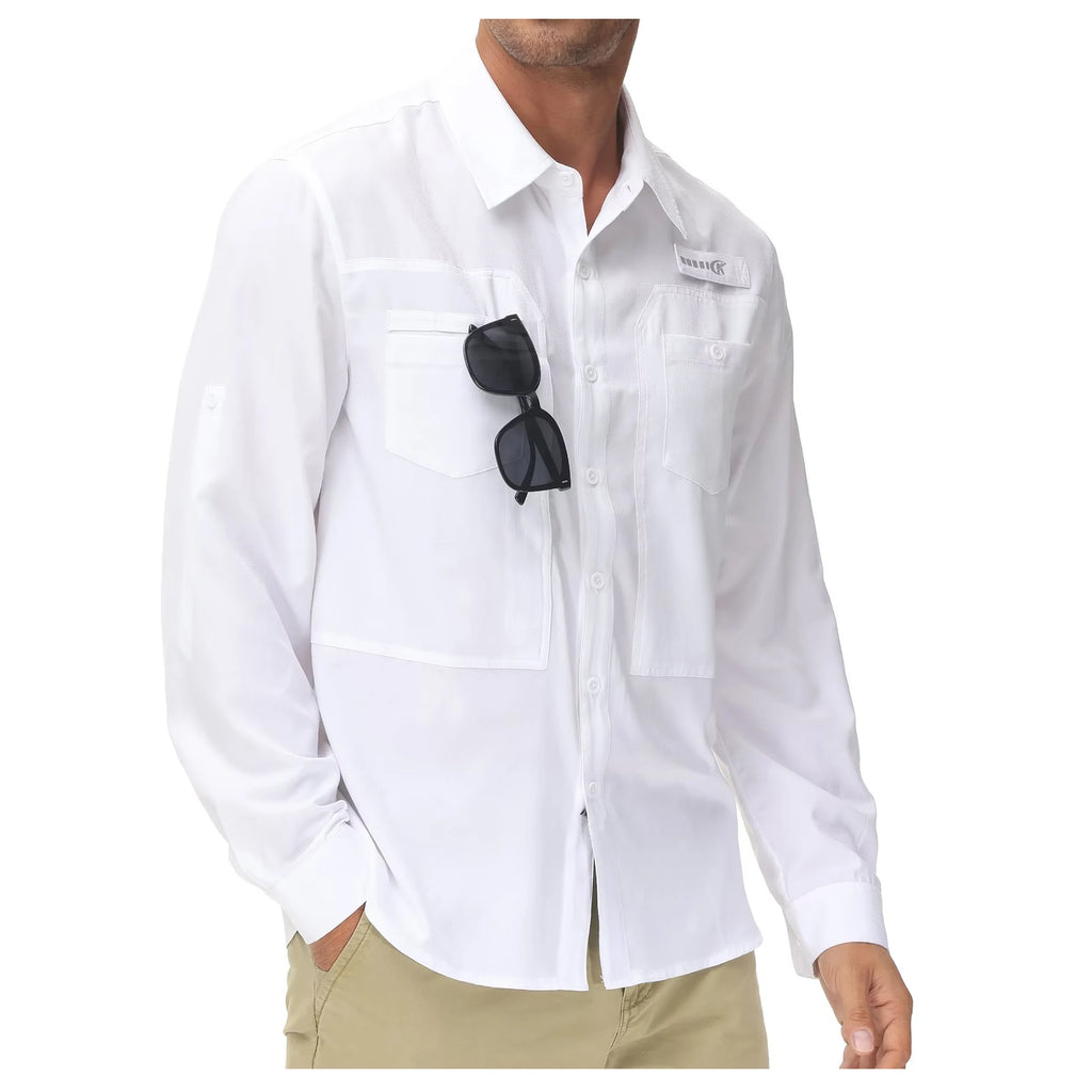 Summer Men's UPF 50+ Casual Long Sleeve Fishing Shirts, Lightweight Tactical Button Down Shirt with Breathable Back Mesh