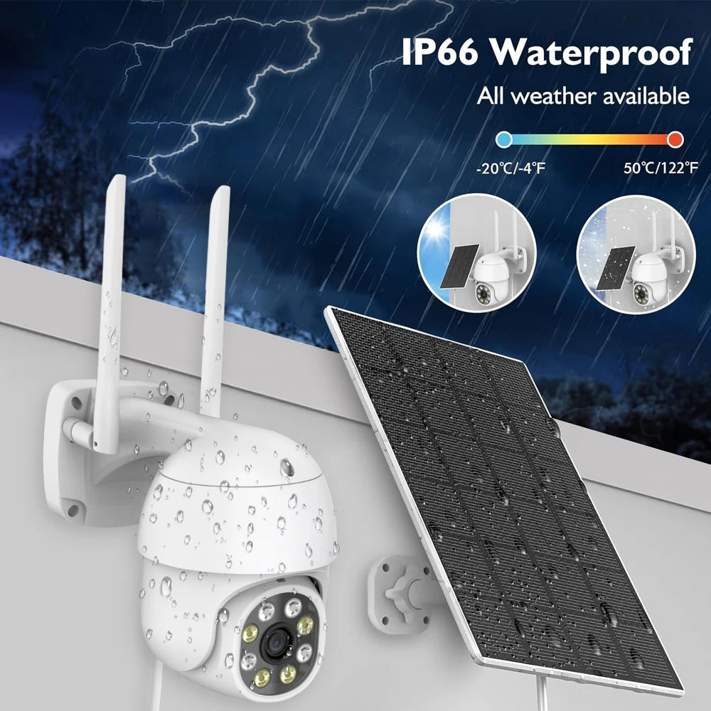 Tuya Smart Life APP 3MP WiFi Battery Solar Motion Tracking Site Patrol PIR Surveillance Security Outdoor PTZ Color Light Camera