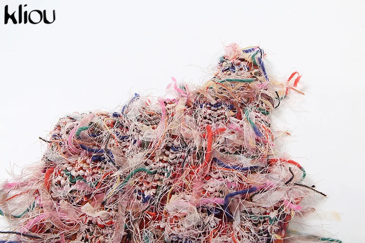 kliou Stacked Pleated Women Mini Dress 2024 New Stunning O-neck Body-shaping Patchwork Vestidos Female Attractive Party Frock