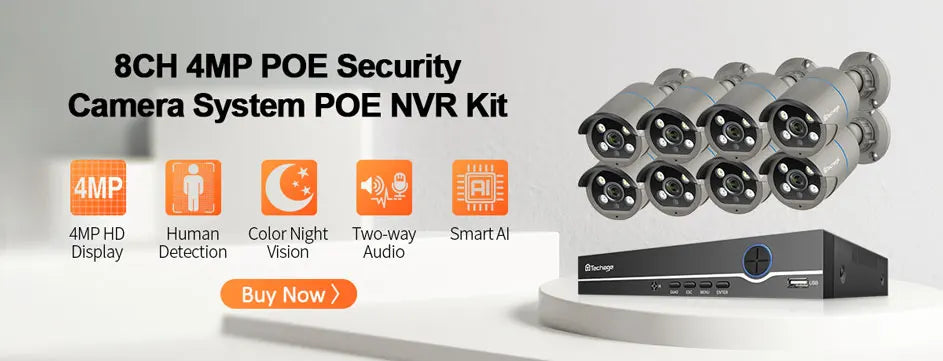 Techage HD 4MP AI POE IP Camera Two Way Audio IR Night Outdoor Waterproof CCTV Video Security Surveillance Camera For NVR Kit