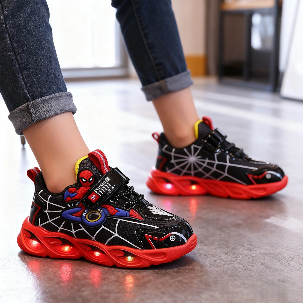 Disney Boys Shoes LED Lights Cartoon Autumn Children's Sports Shoes Leather Non-slip Children's Running Shoes Sneaker Size 25-35