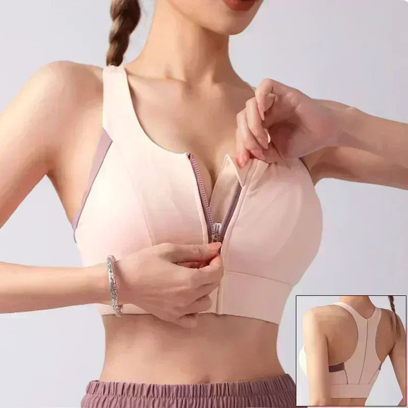 Cloud Hide Front Zipper Sports Bra Women Underwear Push Up Yoga Crop Top Bras Solid Athletic Vest Gym Fitness Shirt Sportswear