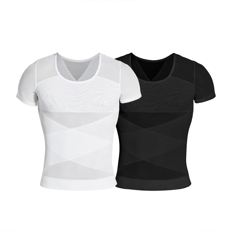 1Pcs/Men's Tummy-Control Shaping T-Shirt Base Layer Sports Shaping Underwear Lightweight Breathable Mesh Tank Top Tummy-Control