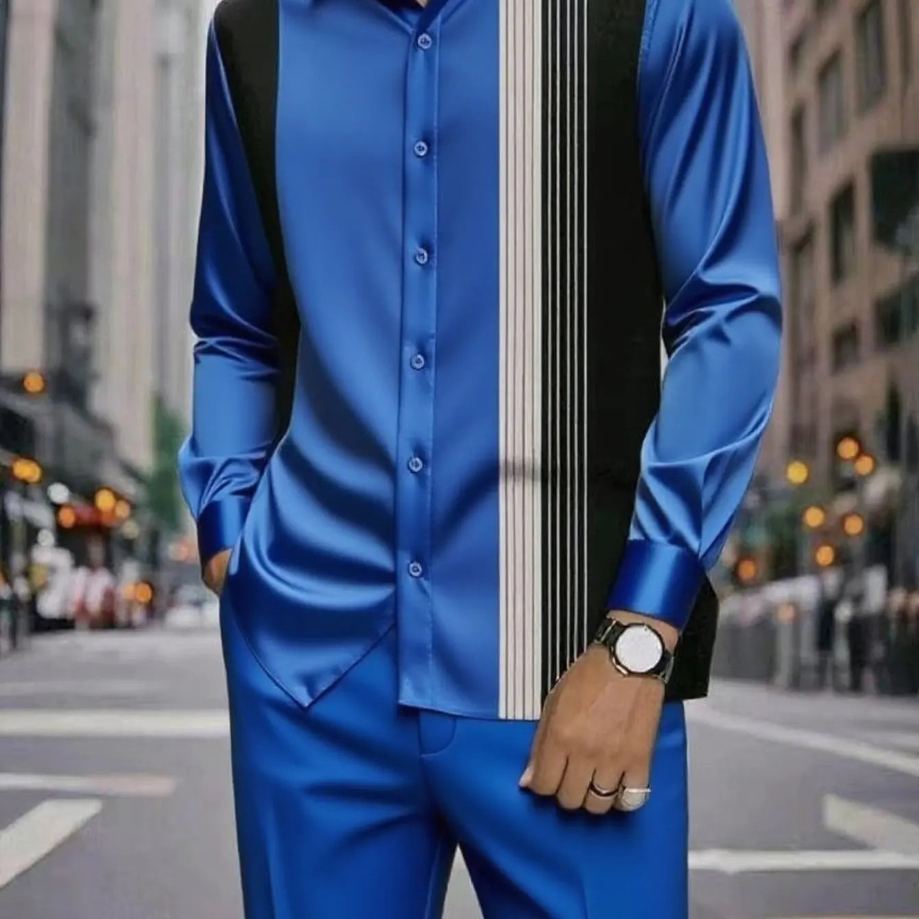 Men's Formal 2Pc Matching Suit Autumn New Long Sleeve Shirt Pants Fashion Business Casual Trendy Tailored Comfortable Outfit