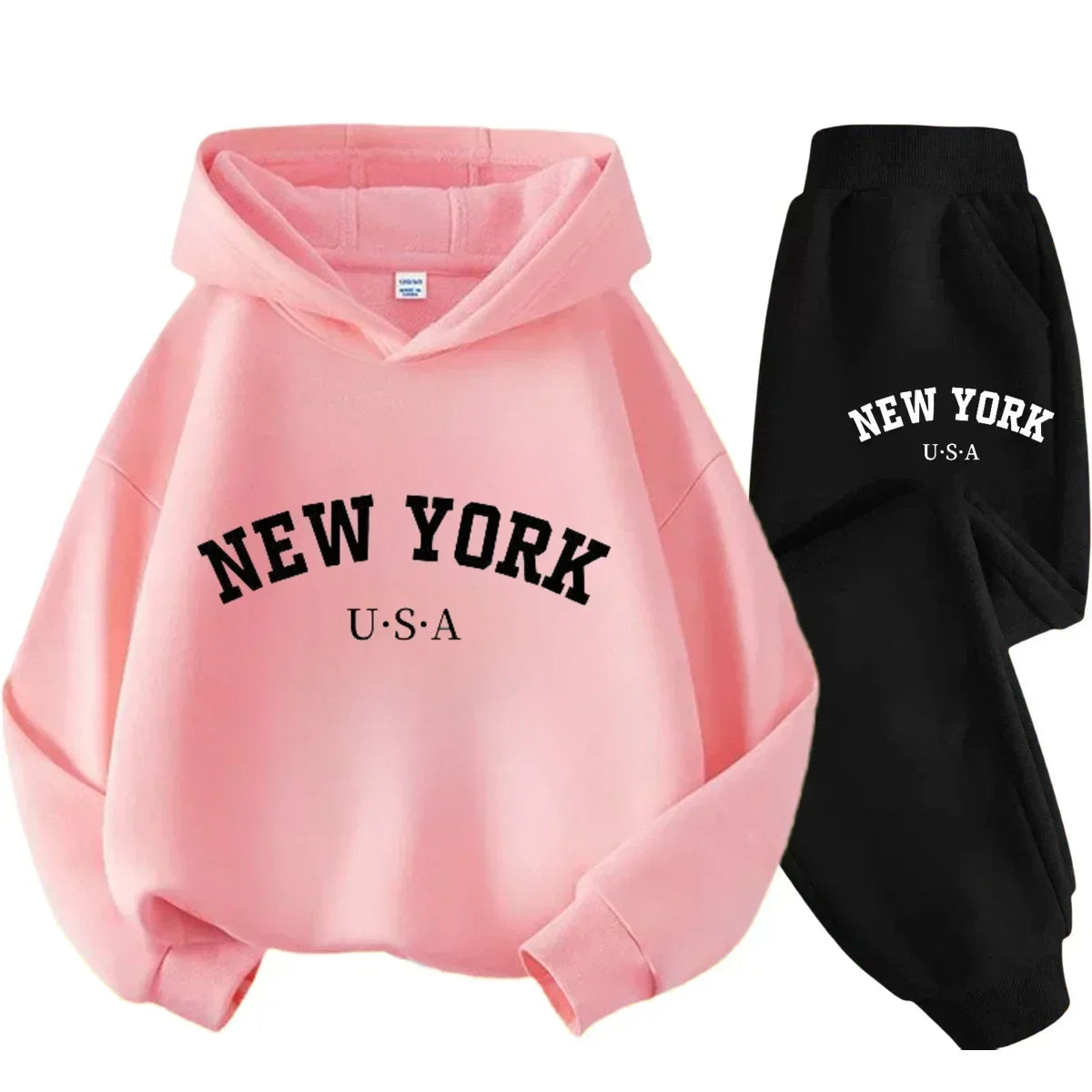 Children Hoodie Tracksuit Autumn Winter New York USA Letter Graphic Sweatshirt Pant Suit Baby Boy Girl Kid Sport Two Pieces Set