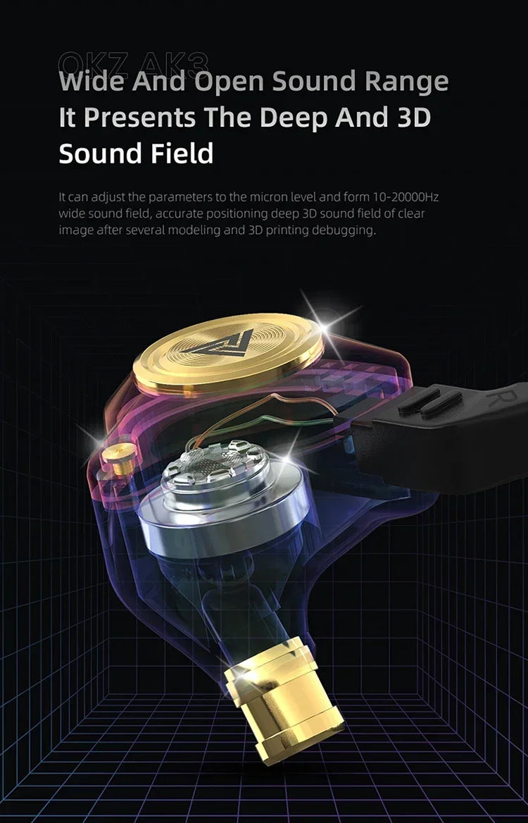 QKZ AK3 FiLe Wired Earphone Microphone HiFi Music Monitor Bass Headphones Noise Cancelling Headset for Sport  Gaming Accessories