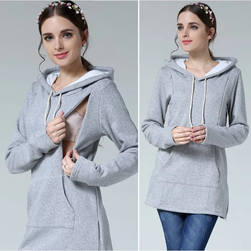 Autumn Winter Nursing Hoodies Maternity Clothes Breastfeeding Clothes Sweatshirts for Pregnant Women Long Sleeve Postpartum Tops