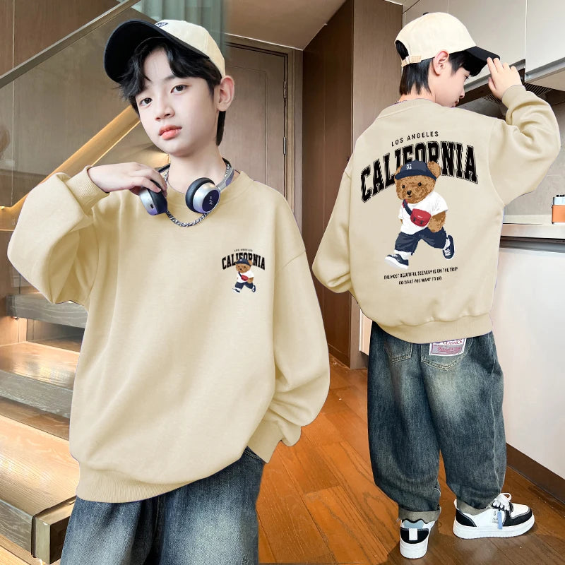 Baby Boy Clothes American Bear Graphic Print Long Sleeve Children's Top Girls Autumn Casual Sport Sweatshirts 2025 Kids Clothes