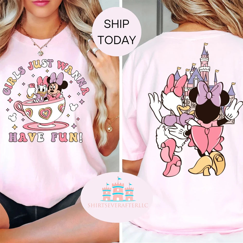 2025 New Mickey Minnie T-shirt Disney Daisy Duck Shirt Women's Fashion Casual Comfortable Sports Shirt Summer Y2K Versatile Top