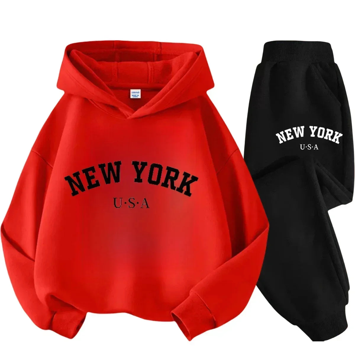 Children Hoodie Tracksuit Autumn Winter New York USA Letter Graphic Sweatshirt Pant Suit Baby Boy Girl Kid Sport Two Pieces Set