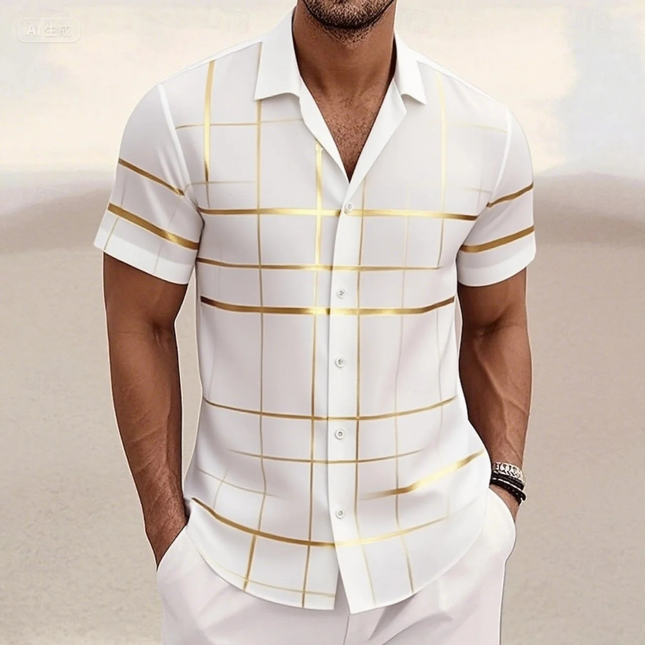 Men's Geometric Grid/Plaid Shirt Button-Down Shirt Short Sleeve Fashion Casual Resort Streetwear Summer Lapel 3D Printed Shirt