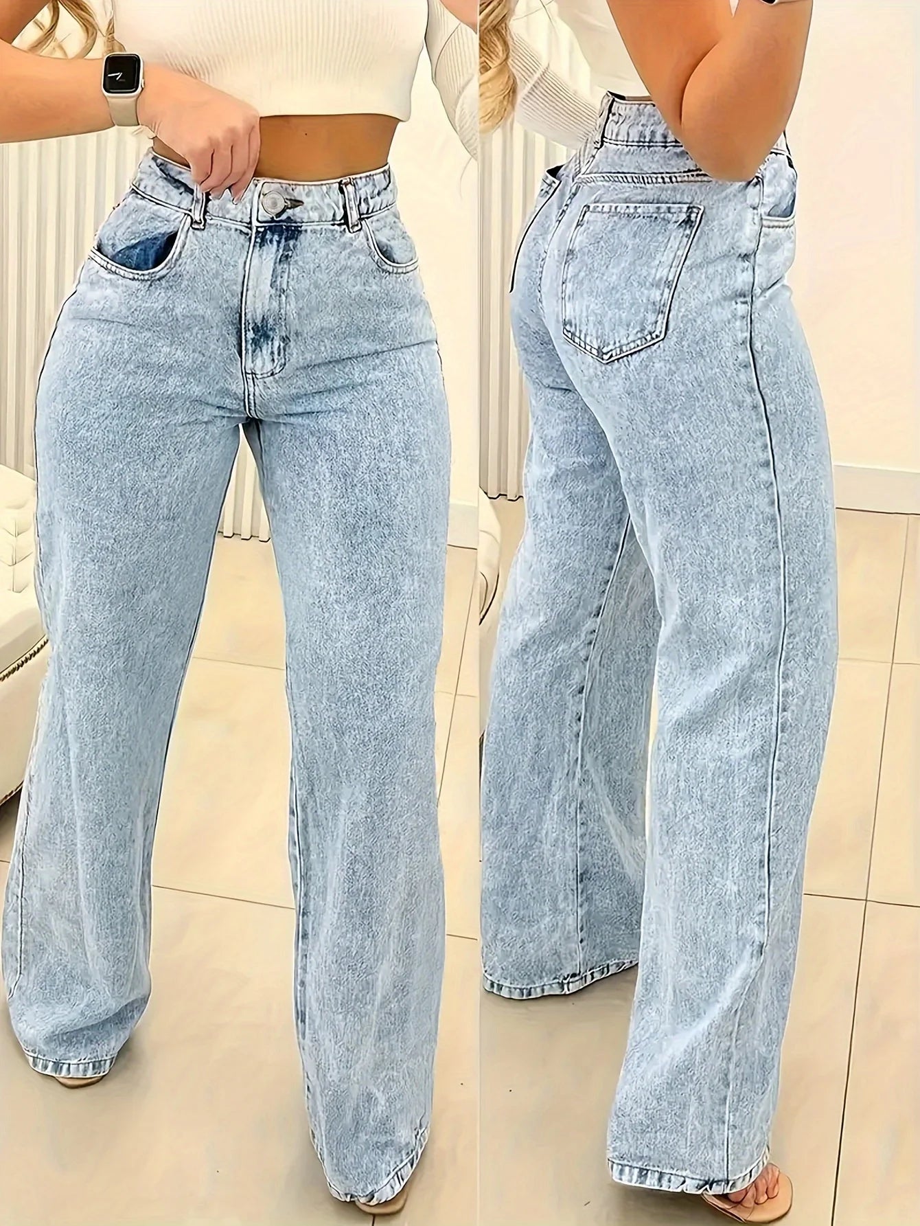 2025 autumn Y2K style high waist straight snowflake washed blue women's denim trousers for street style and elegant look