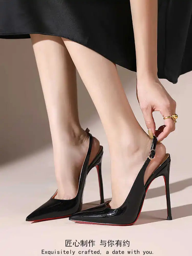 Women Heeled sandals Red Shiny Bottoms Naked color luxury Brand Hollow 2025 Elegant High Heels Sexy Slingbacks Ladies Shoes Wome