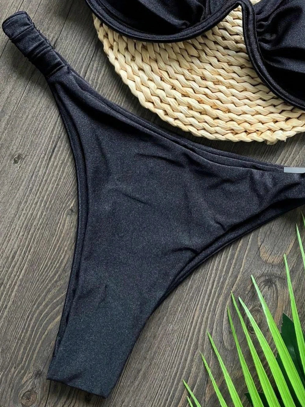 Sexy 3D Flower Bikini Set 2025 Women Black White V Wire Underwired Micro Mini Swimsuit Beach Bathing Suit Pleate Thong Swimwear