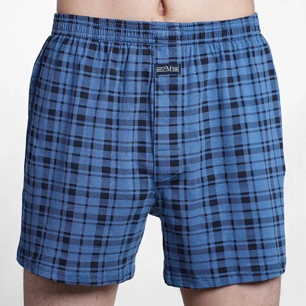 Men's Pure Cotton Boxer Shorts Underwear High Waist Big Underpants Casual Plaid Plus Size Aro Pants Pajama Bottoms at home M-3XL