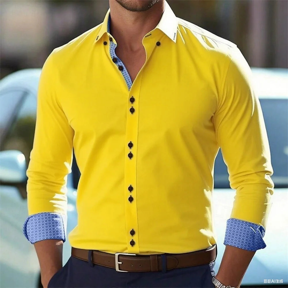 New men's button-down business casual shirt - long-sleeved lapel summer shirt - stylish and elegant casual top